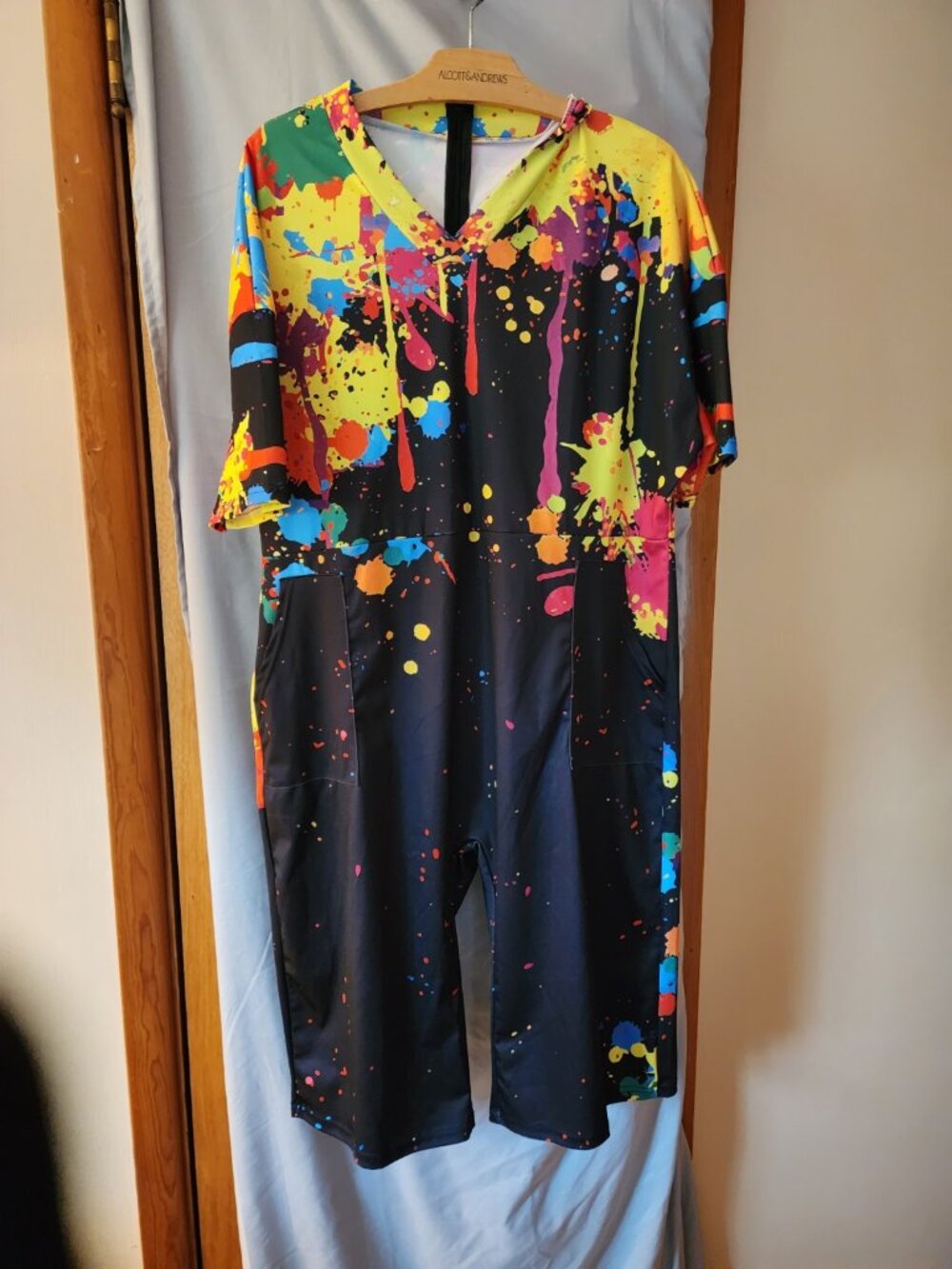 Women’s Paint Splatter Hooded Jumpsuit Short Sleeve Streetwear 2x